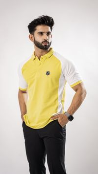 White And Yellow Super Soft Cotton Mercerised Pique Polo Tee